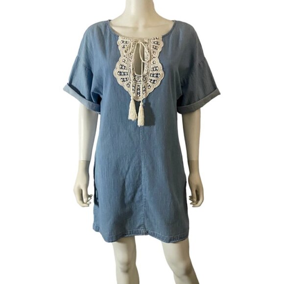Zara Chambray Embroidered Tunic Dress Small - Picture 1 of 4